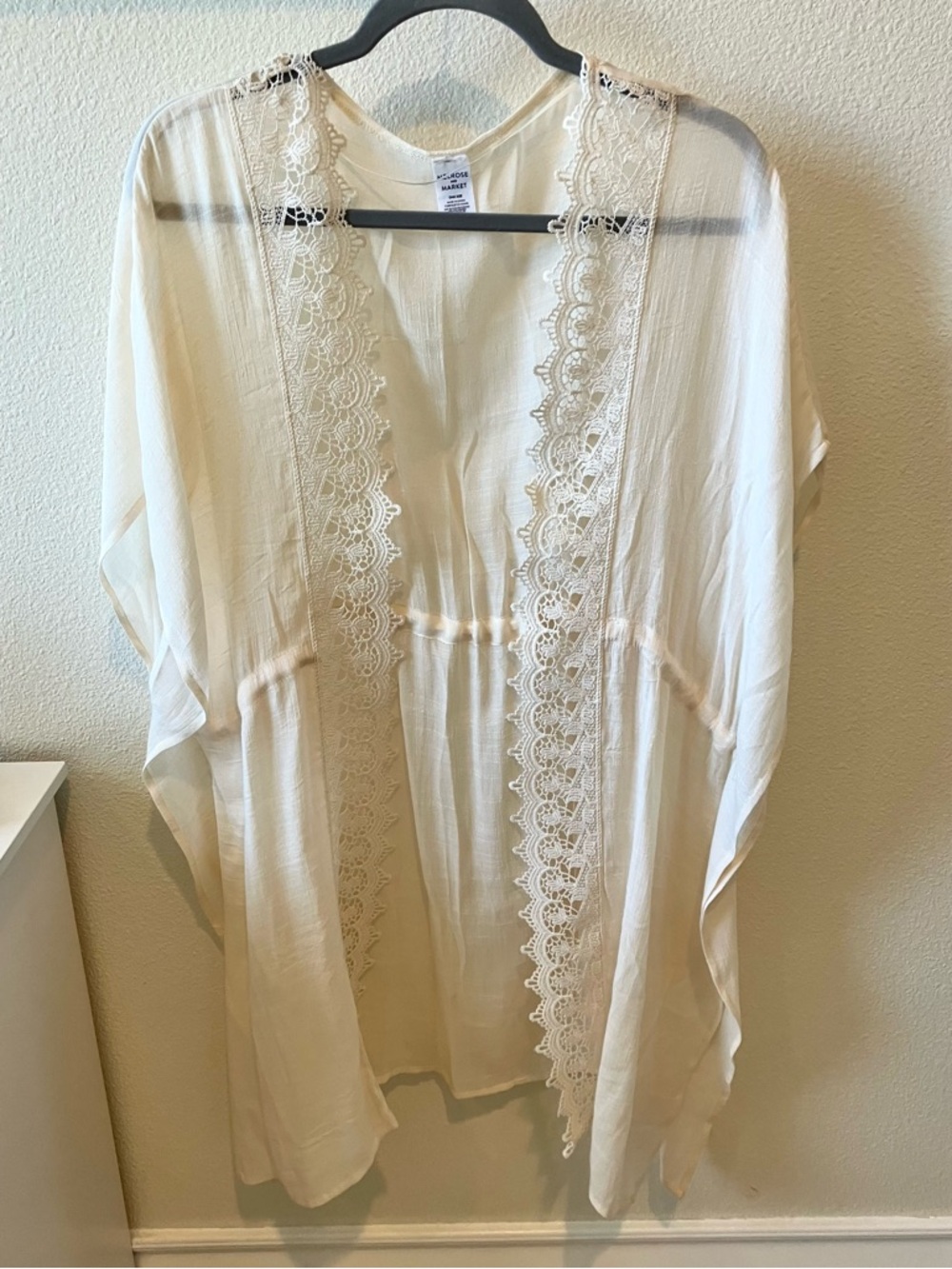 Cream Lace-Trim Open Front Kimono Swimsuit Cover Up, Melrose and Market  OS - Picture 8 of 9